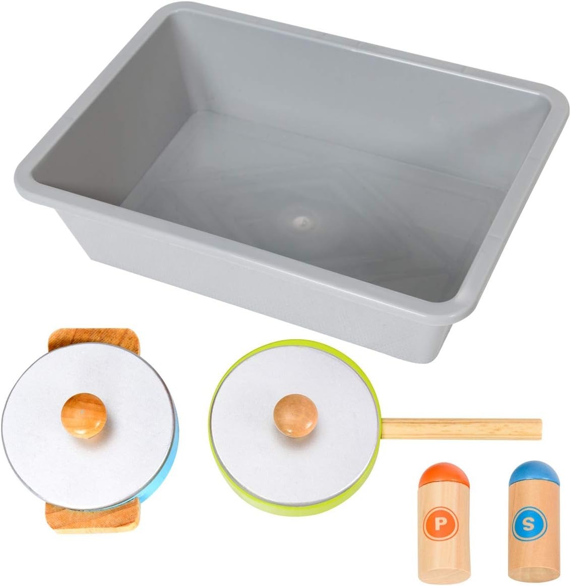 Kids Wooden Play Kitchen Silver w/ Microwave Stove Sink Toy Set