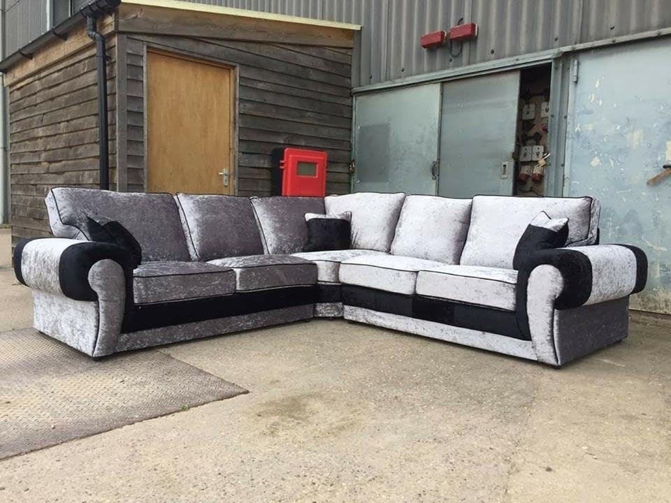 Luxury Cream Crushed Velvet 5-Seater Corner Sofa – Soft, Durable & Stylish
