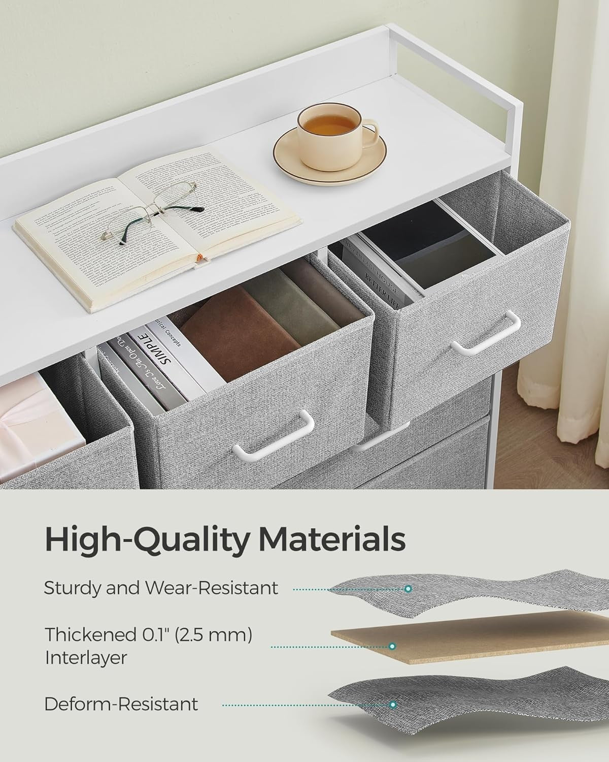 7 Drawer Chest Dove Grey White Fabric Storage Cabinet Bedroom Dresser