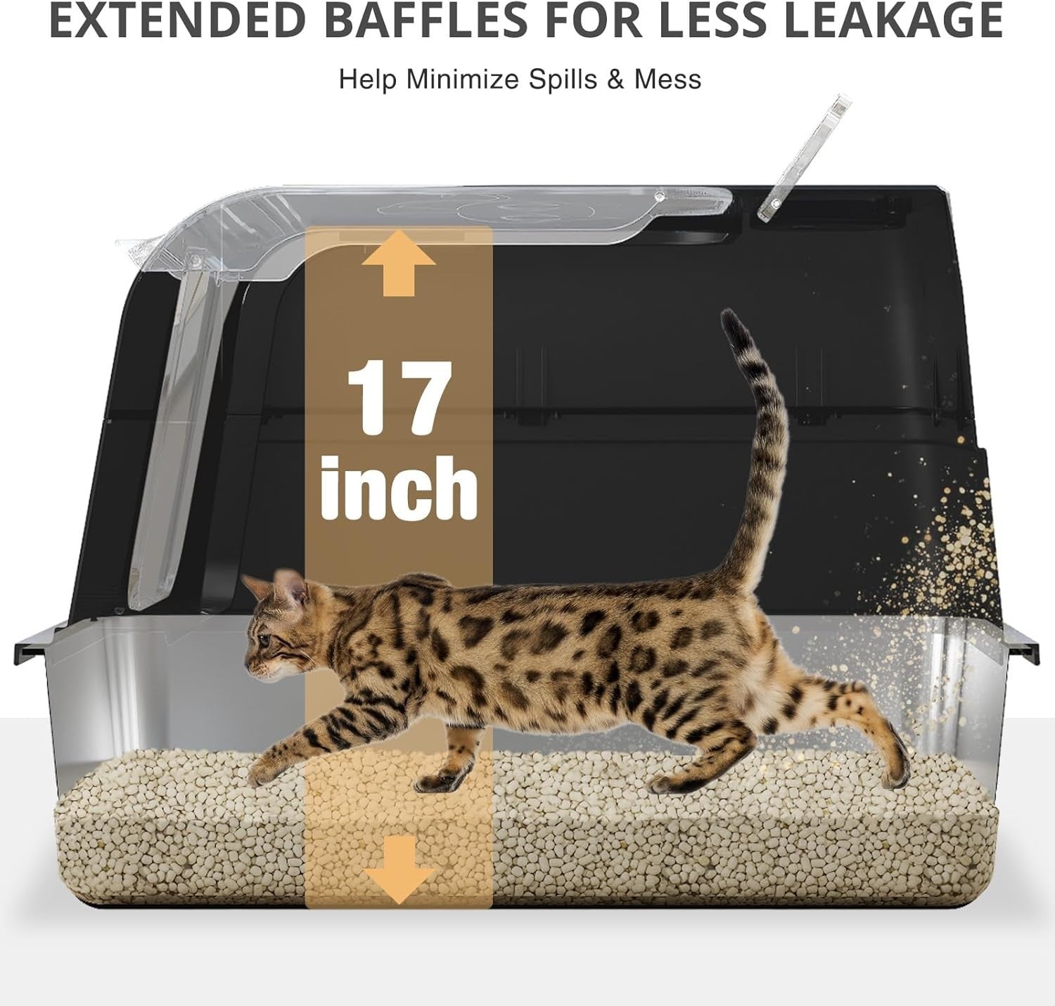 XL Stainless Steel Cat Litter Box Clear Lid High Sided Enclosed Tray