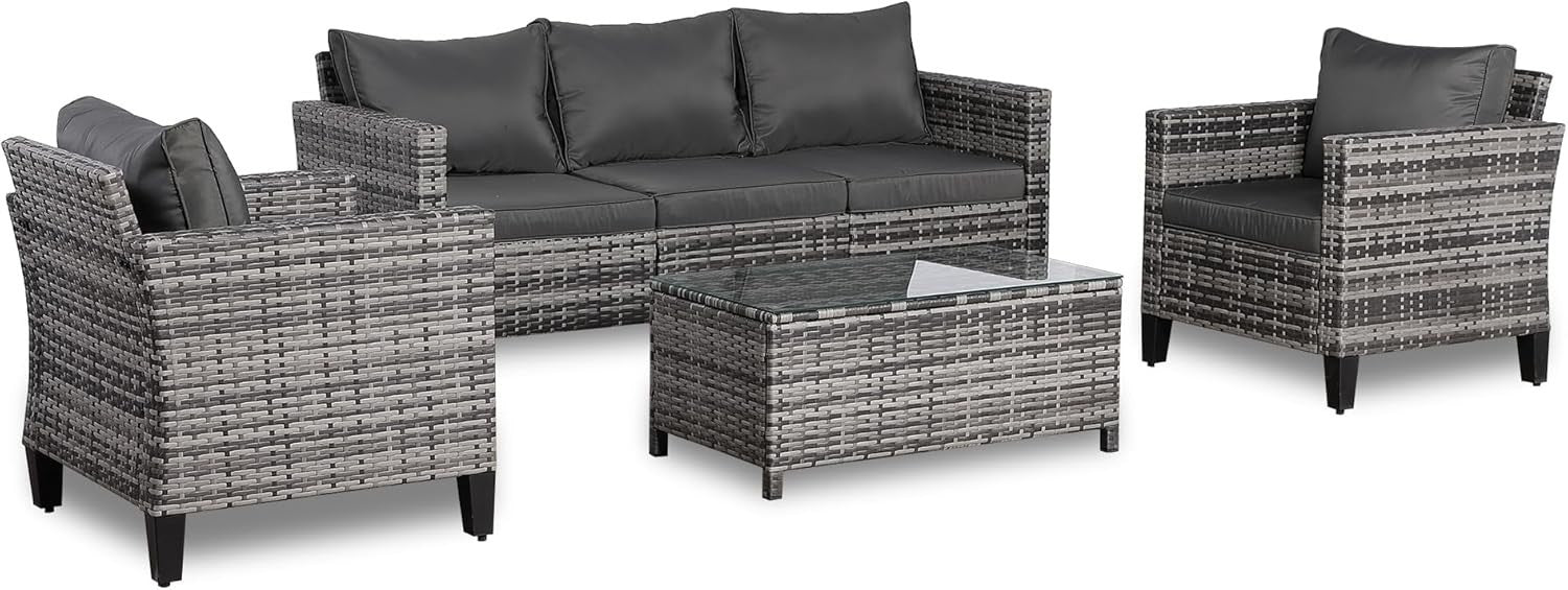 5 Seater Rattan Garden Sofa Set with Coffee Table All Weather Patio Furniture
