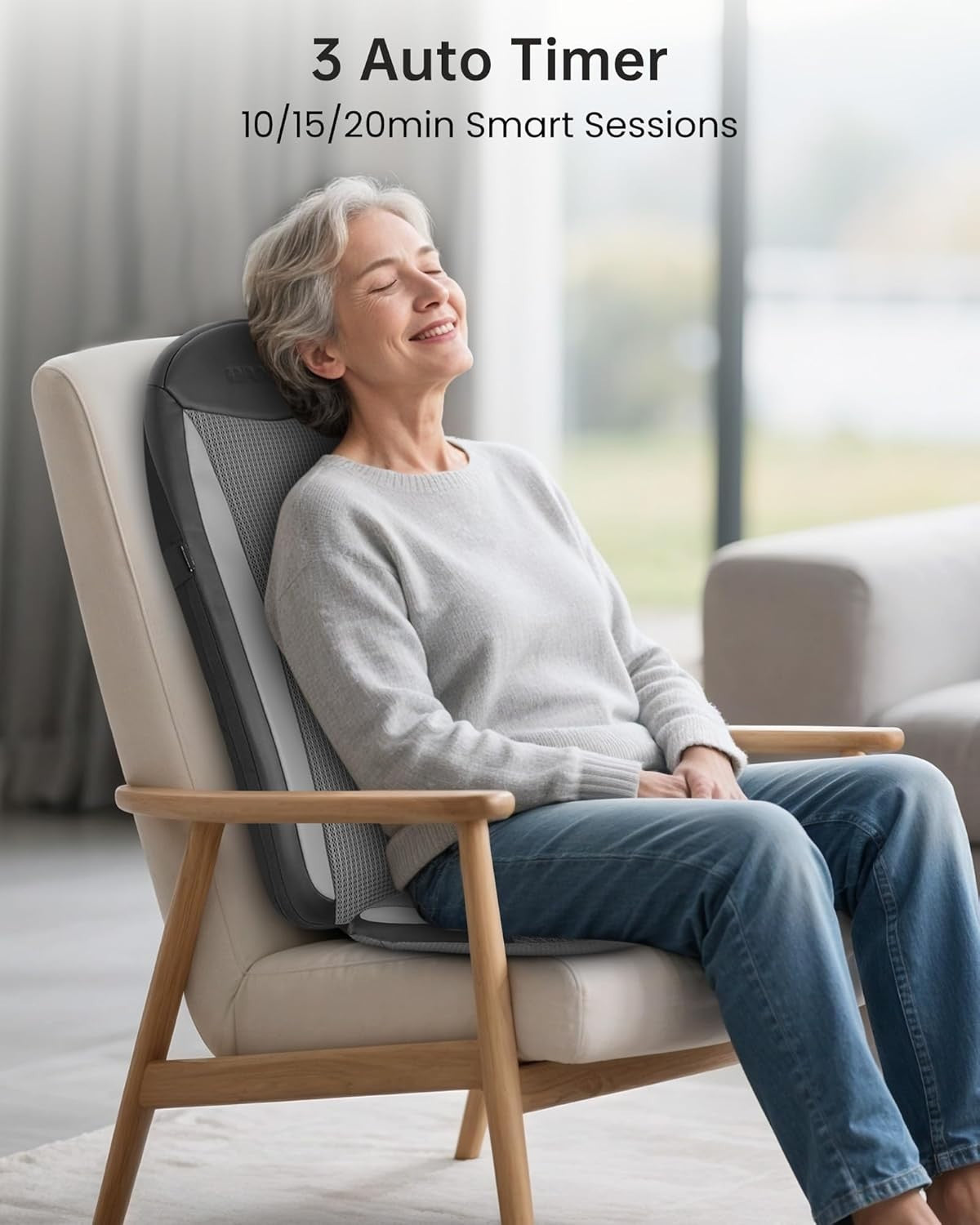 Shiatsu Back Massager Heat Deep Tissue Kneading Seat Cushion for Chair Home