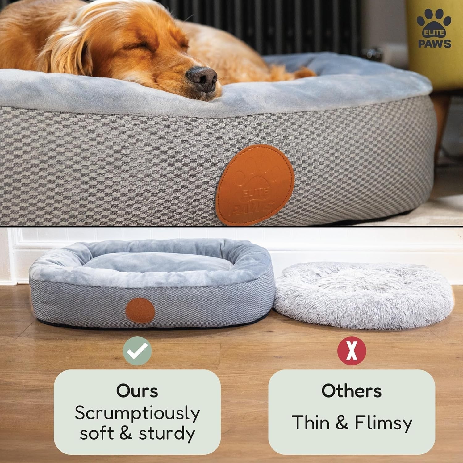 Orthopedic Dog Bed Small 65x50x15cm Dual Foam Washable Grey