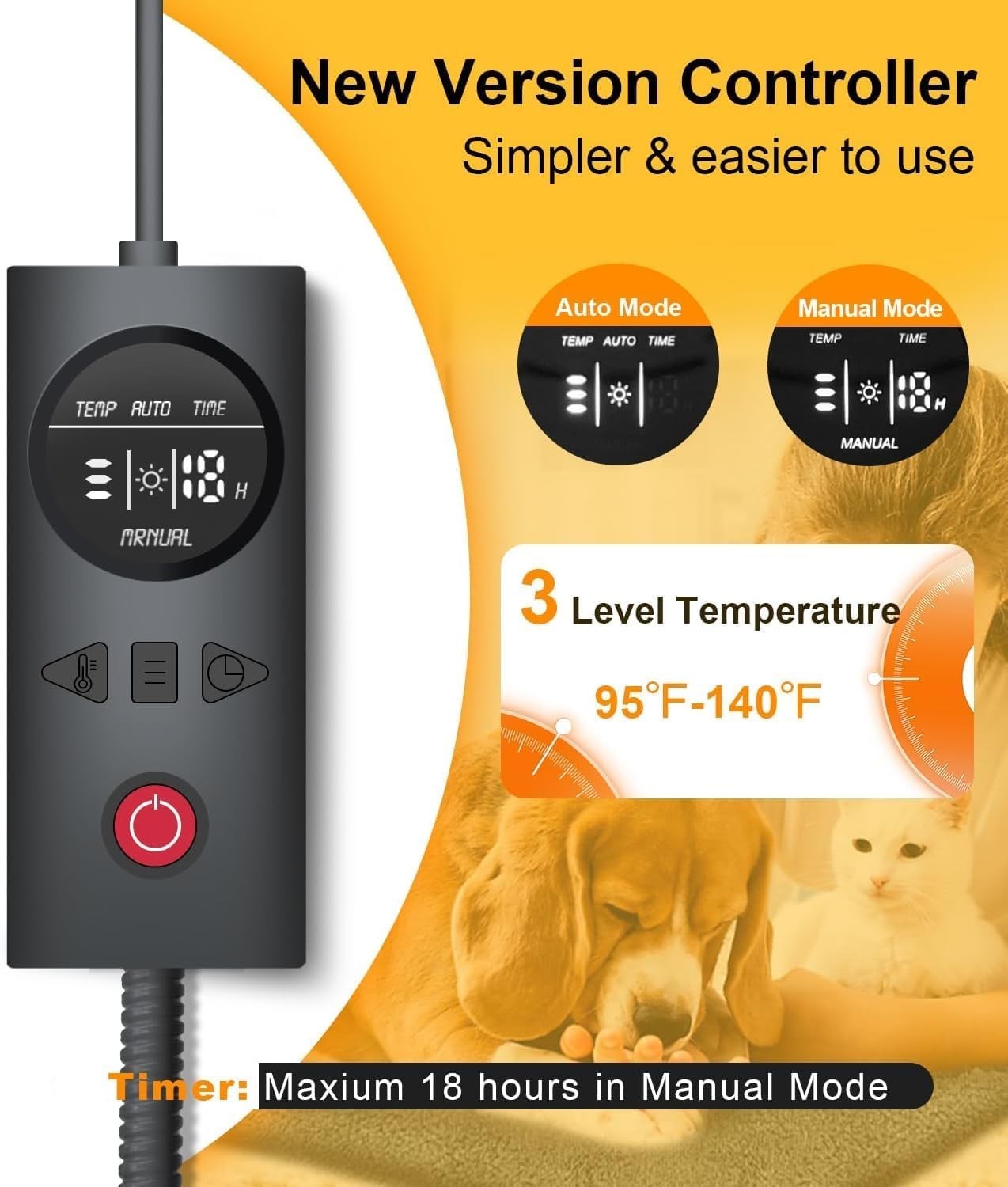 Pressure Activated Pet Heating Pad Electric Heated Mat Adjustable Temp