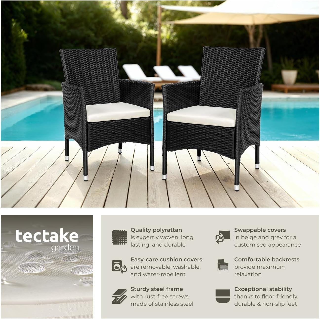 Set of 2 Rattan Garden Chairs with Cushions Patio Balcony Armchairs