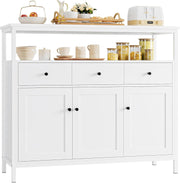 White Kitchen Sideboard Storage Cabinet 3 Drawers 3 Doors Adjustable