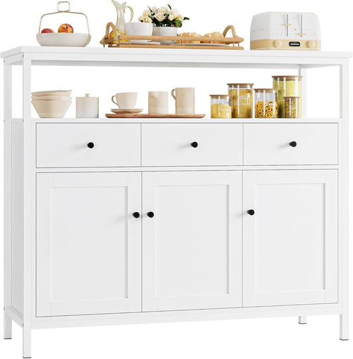 White Kitchen Sideboard Storage Cabinet 3 Drawers 3 Doors Adjustable