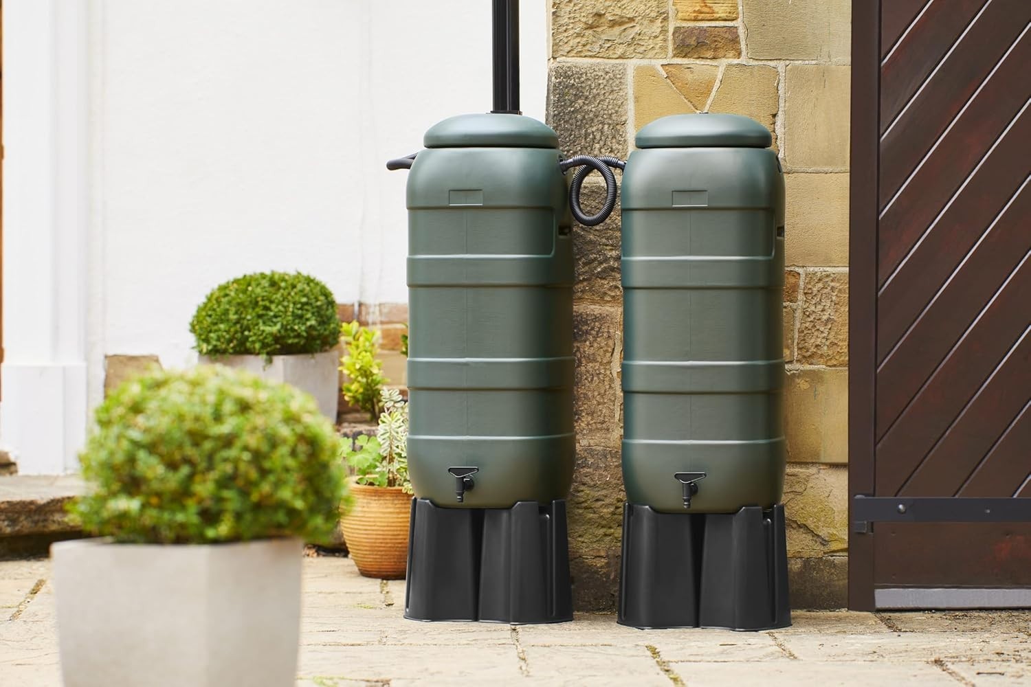 100L Mini Rainsaver Green Water Butt Double Kit With Tap Stand