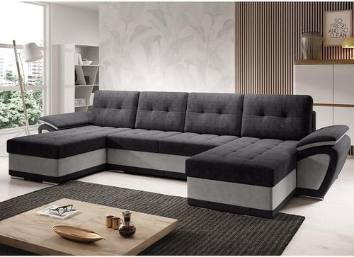 U Shape Sofa Bed with Storage Black Grey | Quilted Corner Sofa Sleeper