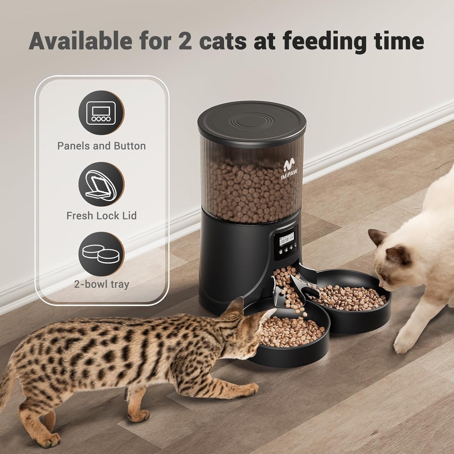 Dual Bowl Automatic Pet Feeder 4L Timed Food Dispenser for 2 Cats