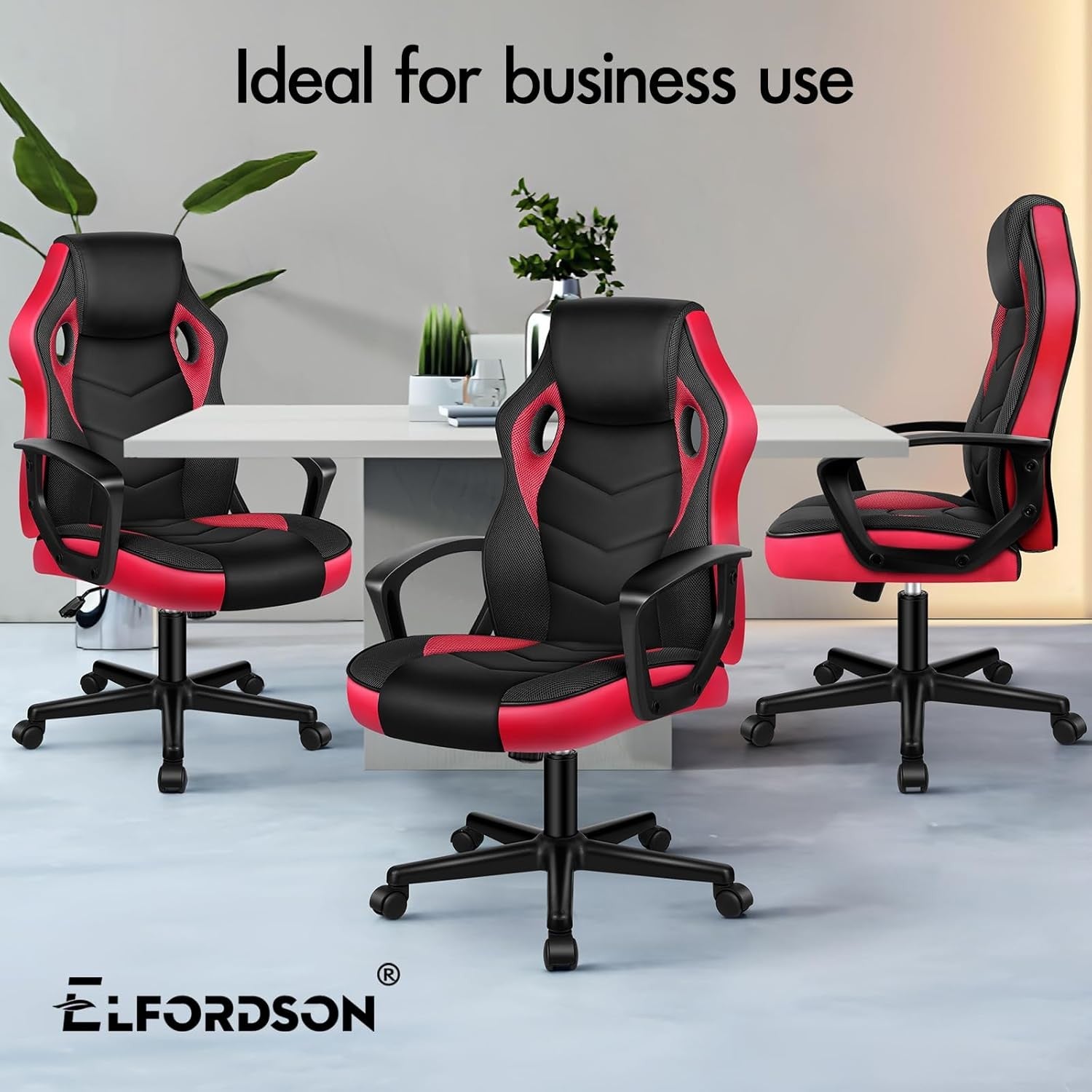 Ergonomic Gaming Chair Racing Swivel Desk Chair Mesh PU Red