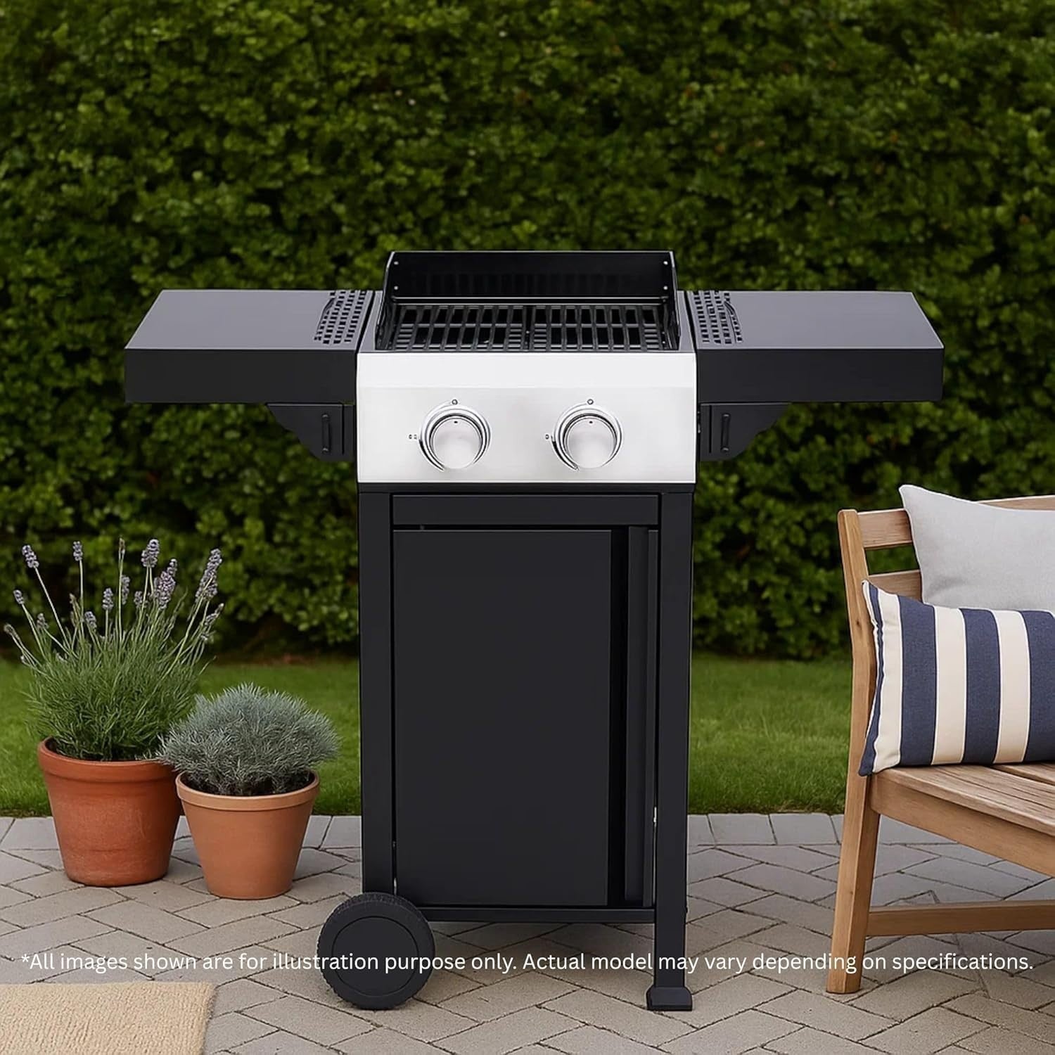 2 Burner Gas BBQ Grill with Pizza Oven Stone | Cast Iron Grates