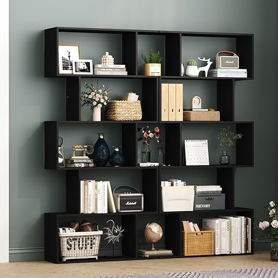 Modern 5-Tier S-Shaped Geometric Bookshelf Storage Unit for Living Room Office