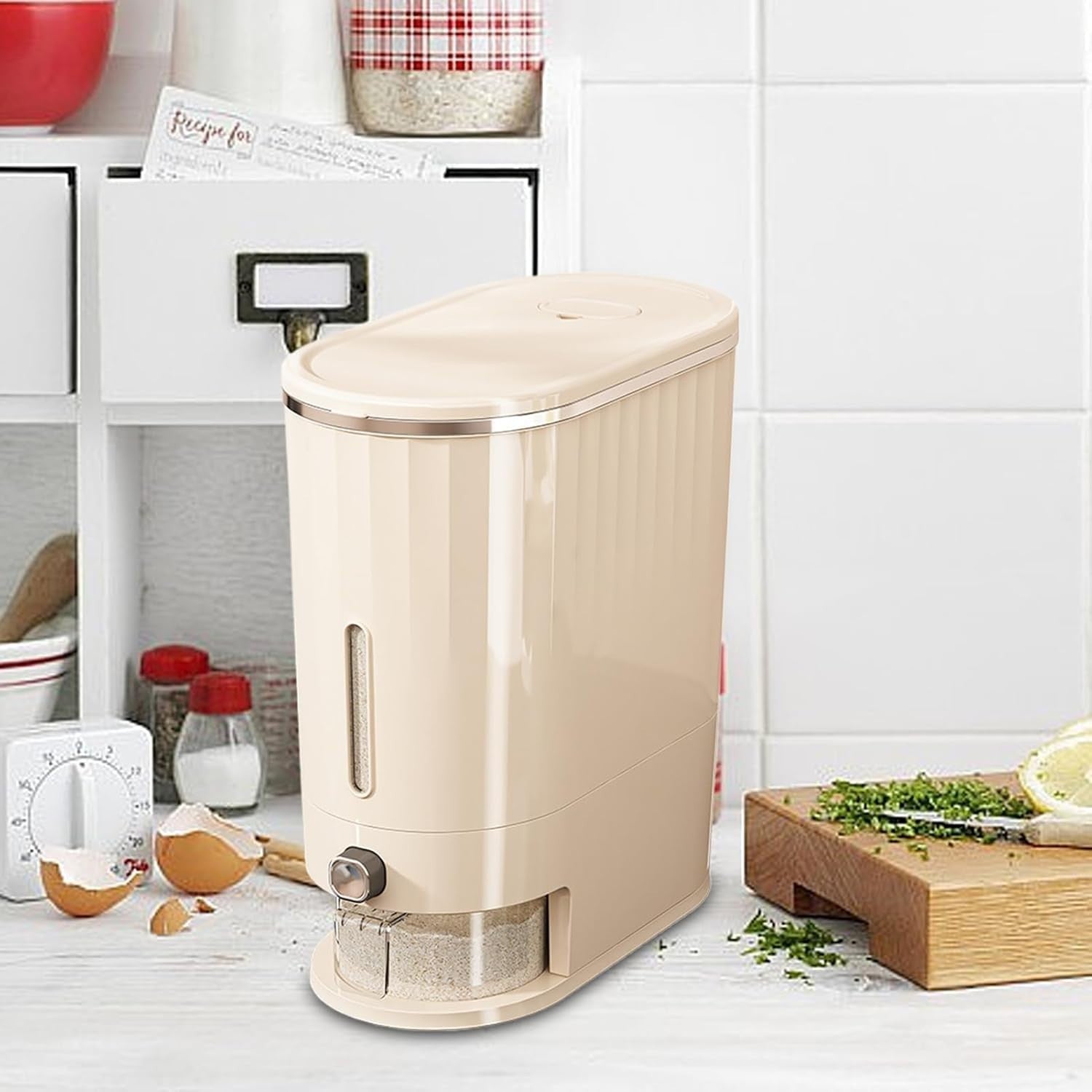 20 Catties Airtight Rice Dispenser Button Press Grain Storage Bin