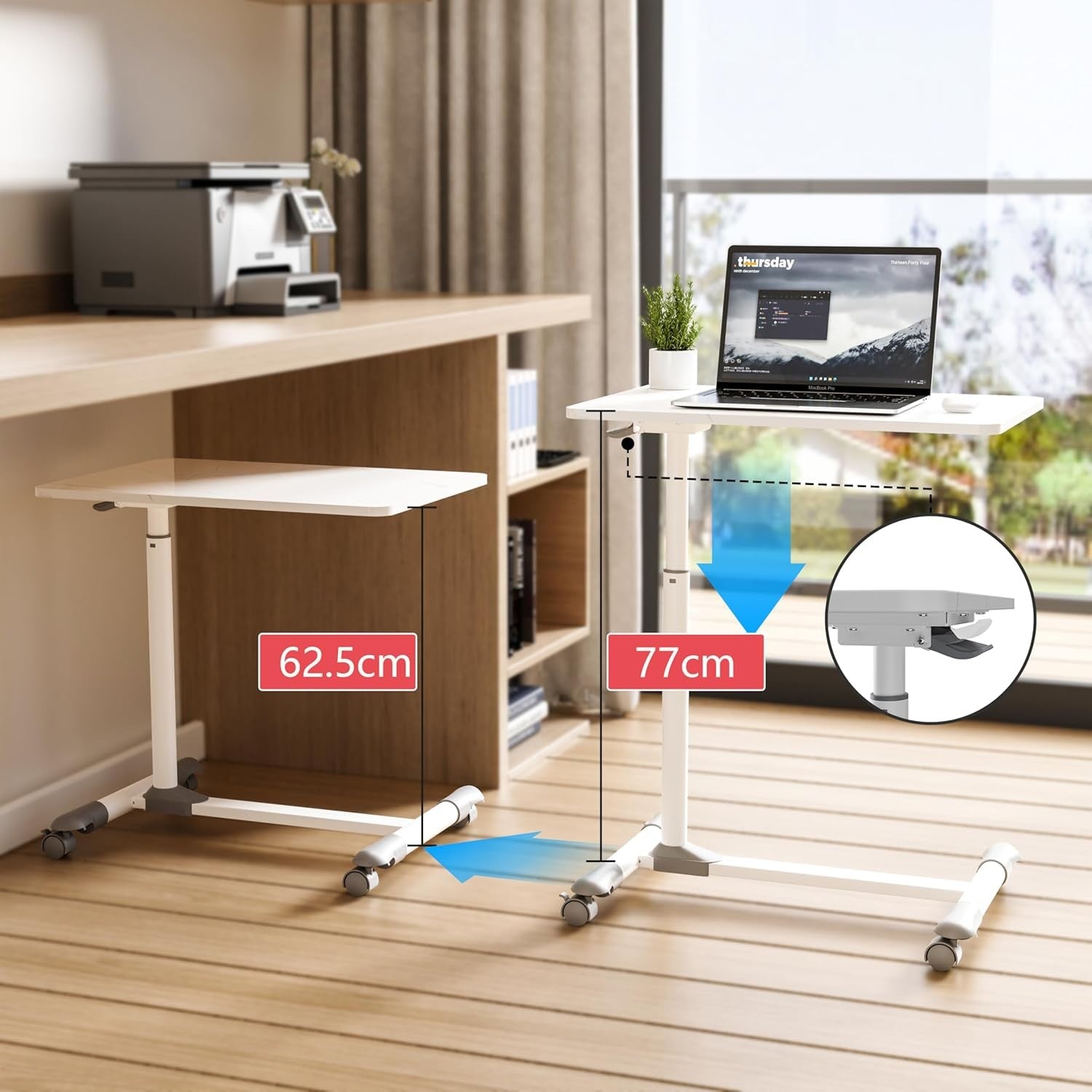 Marble White Overbed Table with Wheels Adjustable Hospital Bedside Laptop Desk