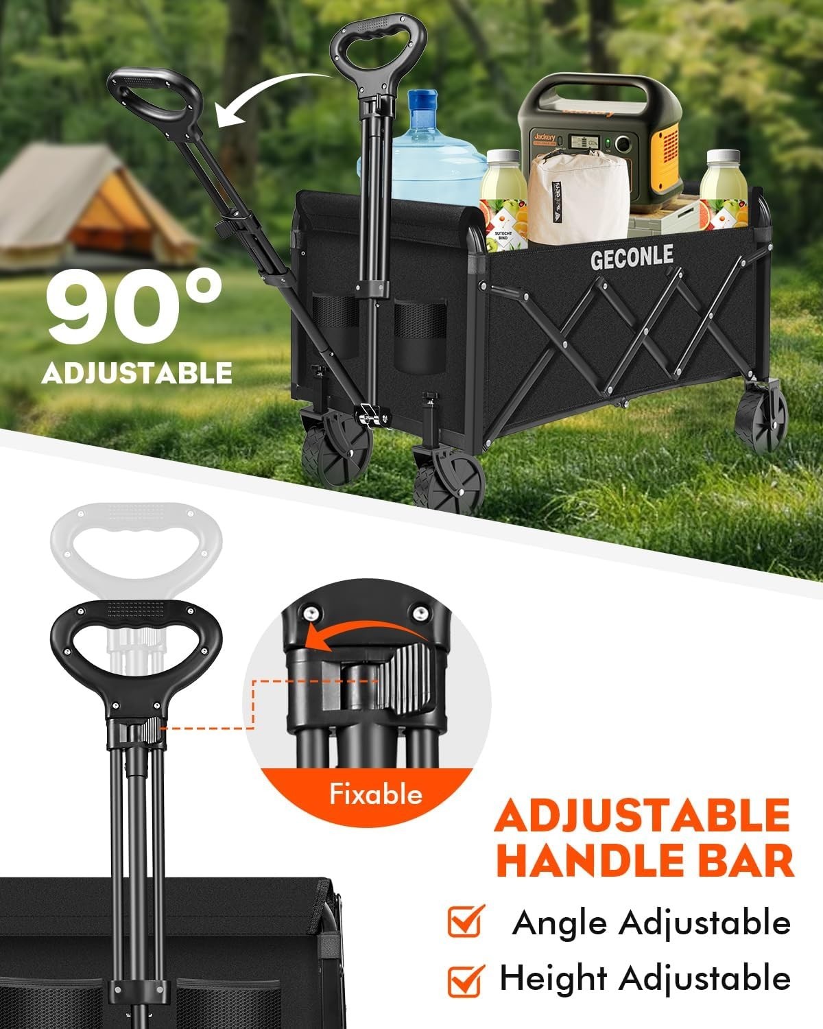 100L Folding Festival Trolley Heavy Duty Collapsible Garden Camping Wagon Black
