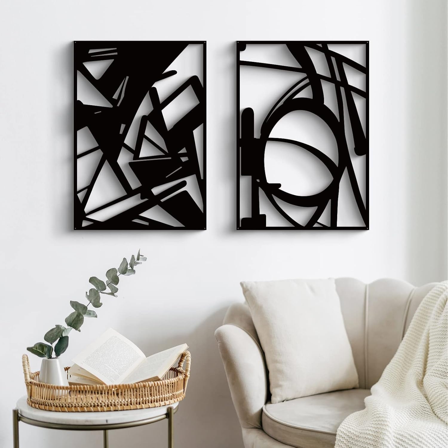 Black Abstract Metal Wall Art – 4 Pack Minimalist 3D Sculptures 16x11