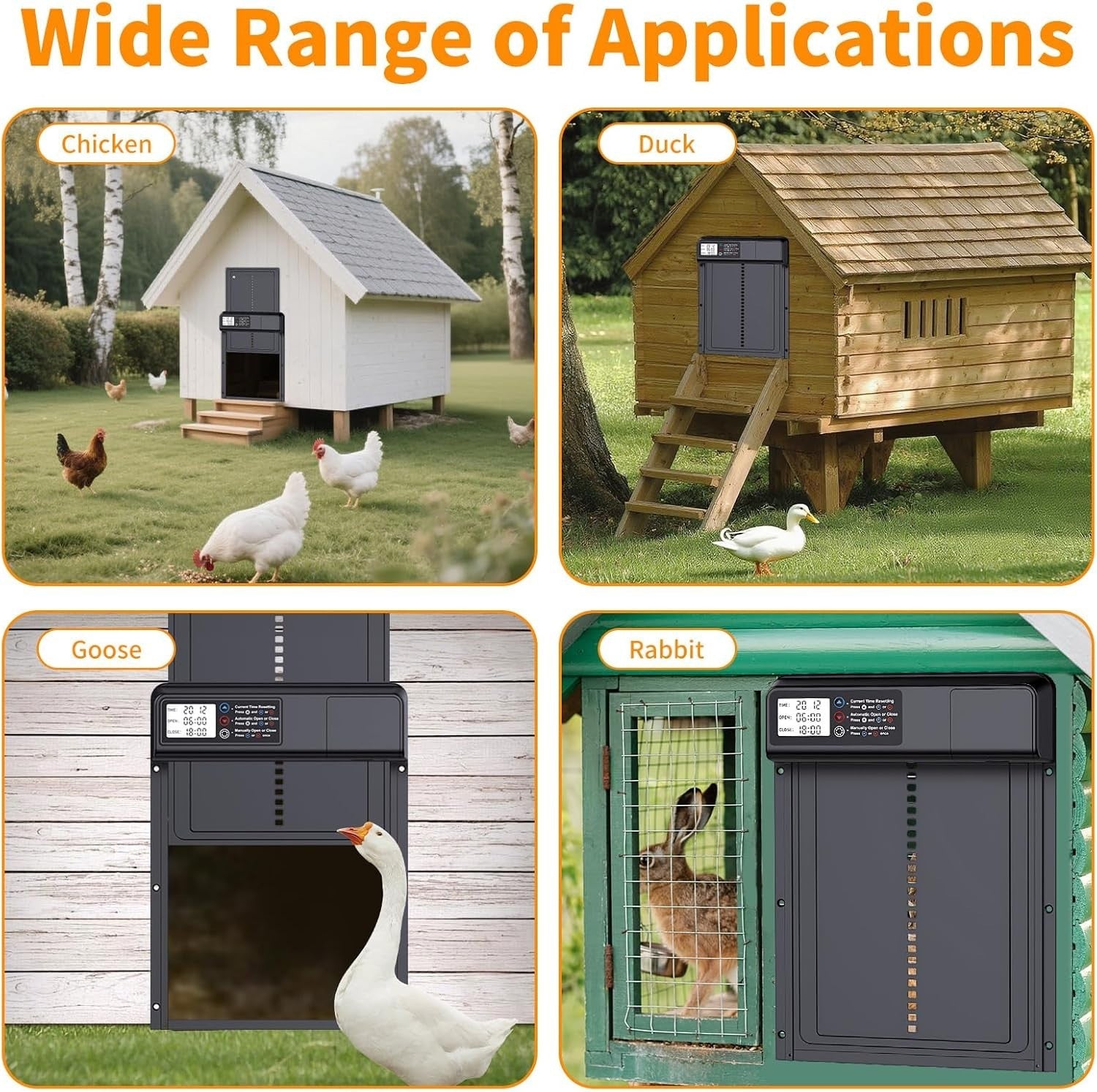 Automatic Chicken Coop Door Battery Powered Timer LCD Anti Pinch Waterproof