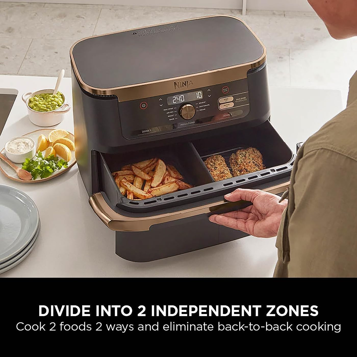 Dual Zone Air Fryer 10.4L XXL Drawer Removable Divider 7-in-1 2400W