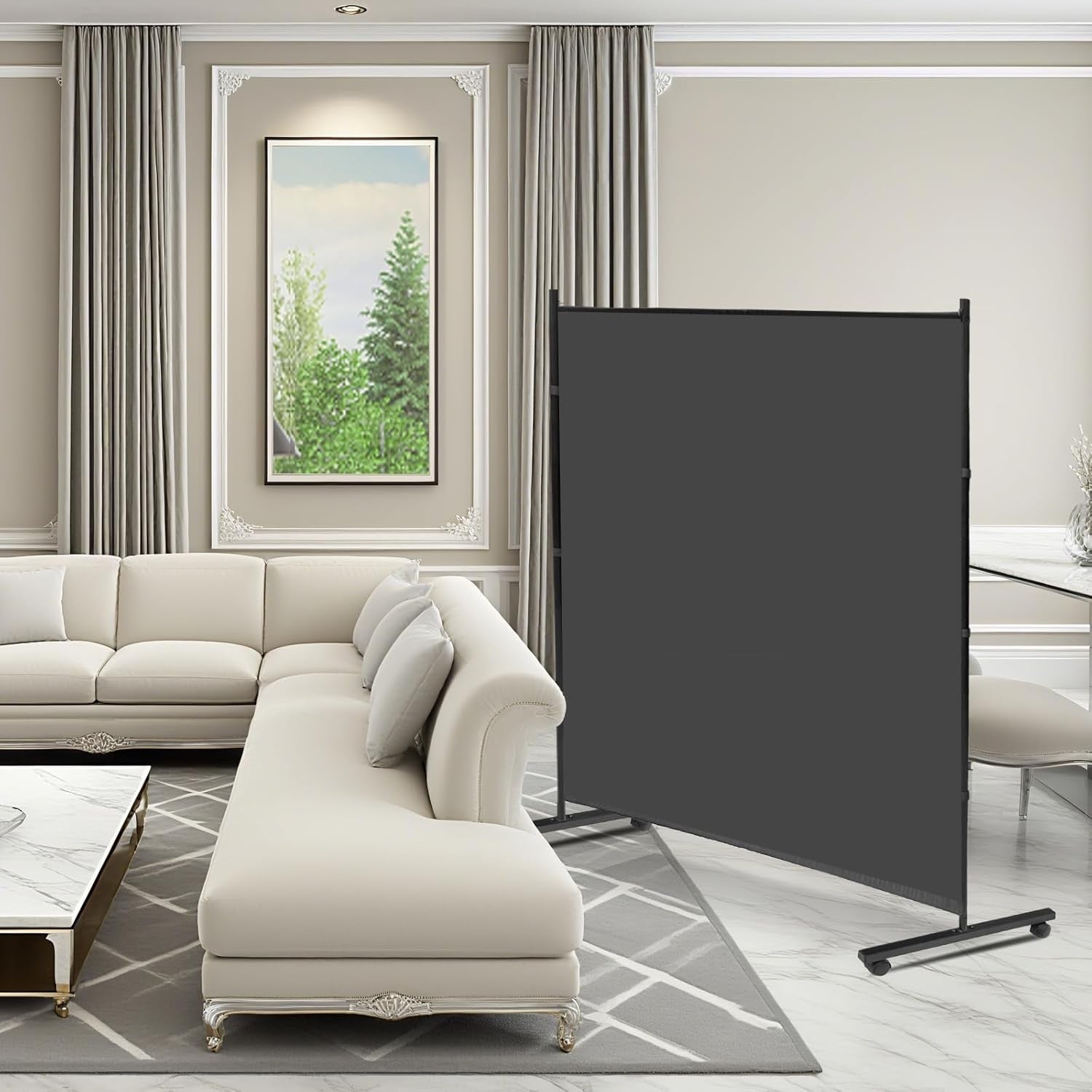 Freestanding Room Divider Panel with Wheels Privacy Screen 180x190cm Grey