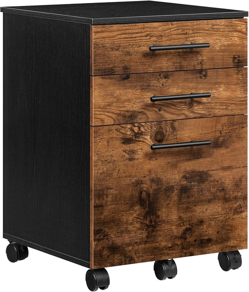 3 Drawer Mobile Filing Cabinet Rolling Office Storage Rustic Brown Black