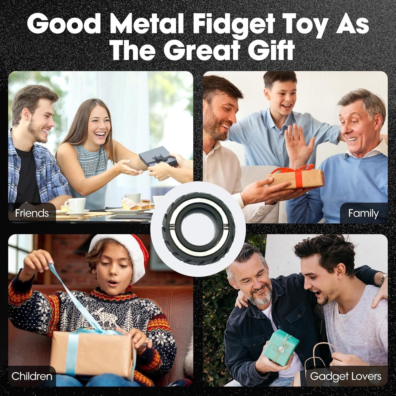 Black Magnetic Fidget Ring Metal Stress Relief Slider Pocket Focus Toy
