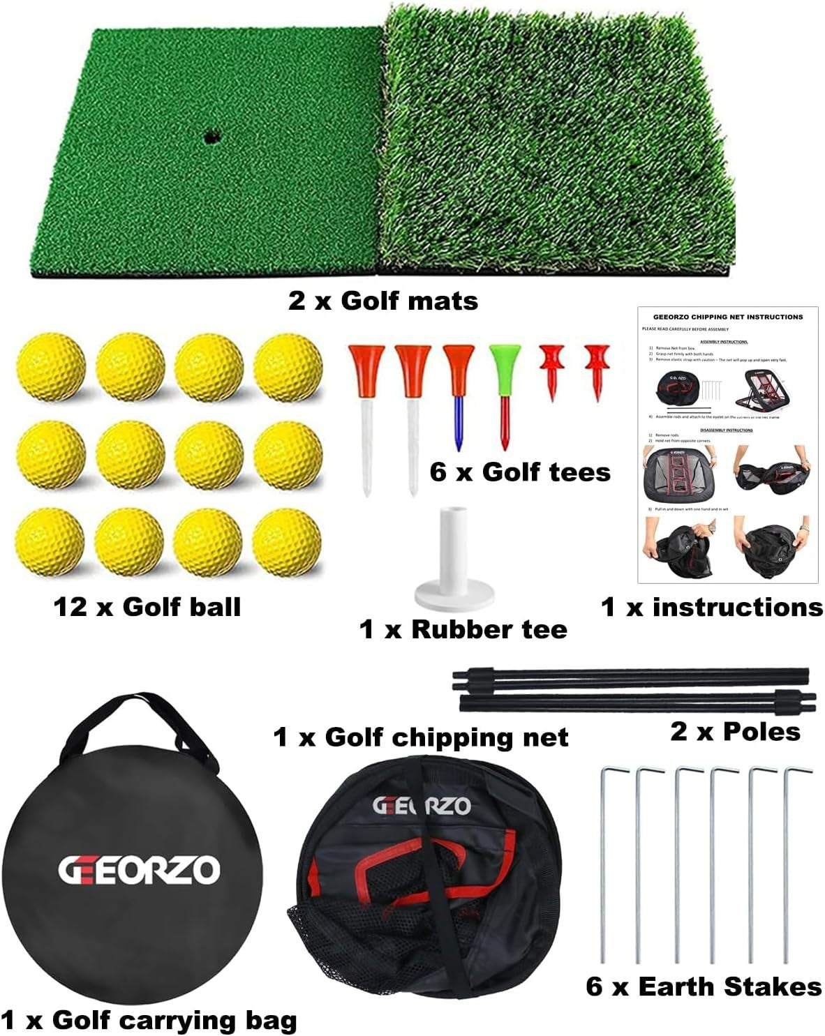 Golf Chipping Net Pop Up Practice Set w/ Balls Dual Mats Indoor Outdoor