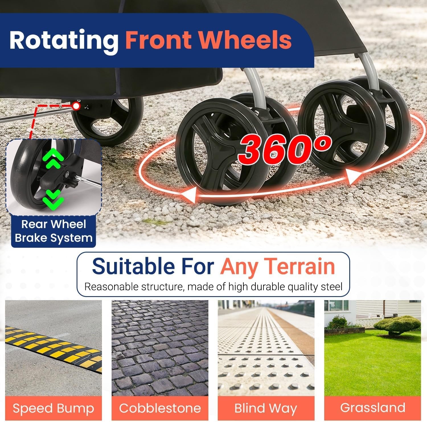 Pet Stroller Dog Cat Pushchair 4 Wheel Foldable Travel Carrier Mesh Black