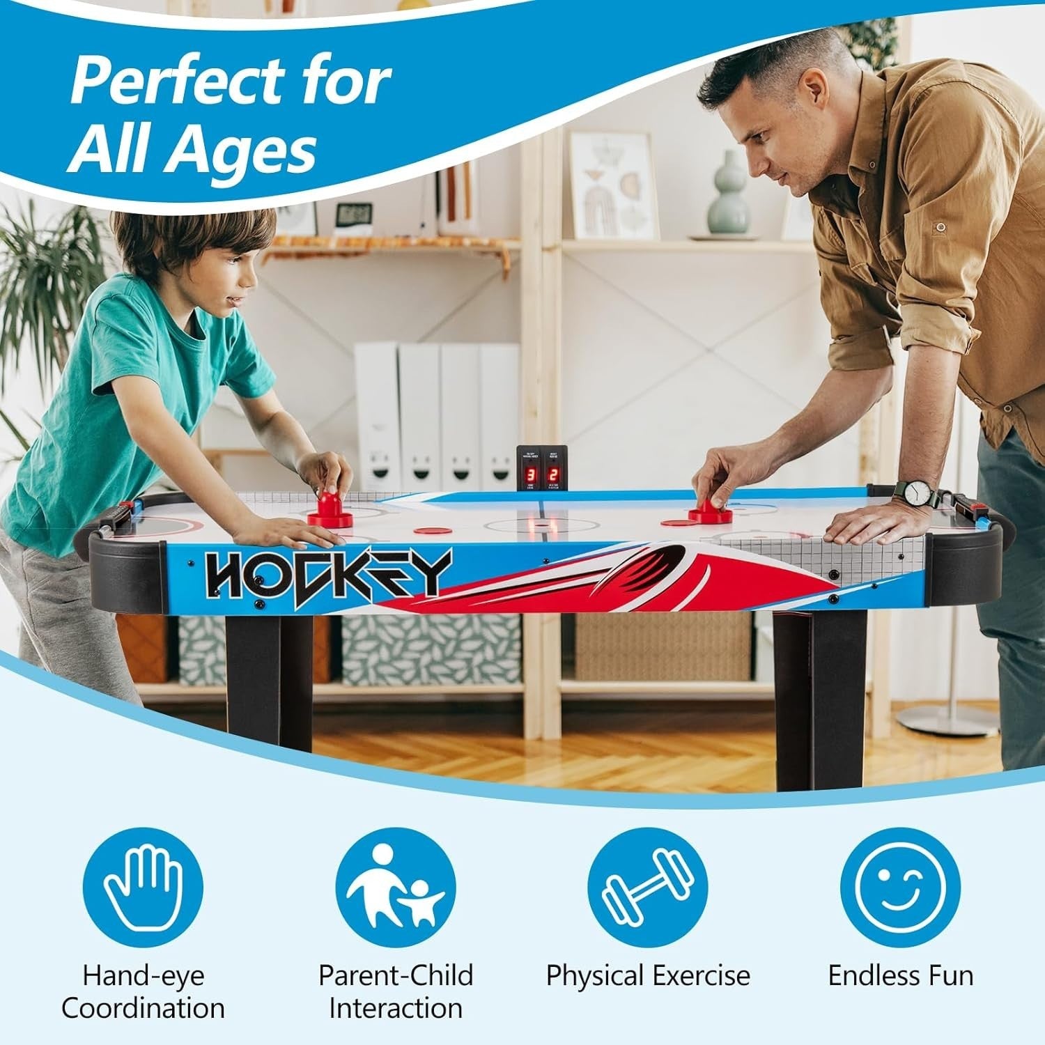 48 Inch Air Hockey Table LED Scoreboard 12V Motor Arcade Game for Kids Adults