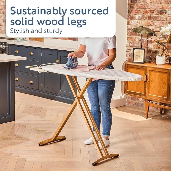 Extra Wide Ironing Board 130x47cm Adjustable Height Wooden Frame Foldable