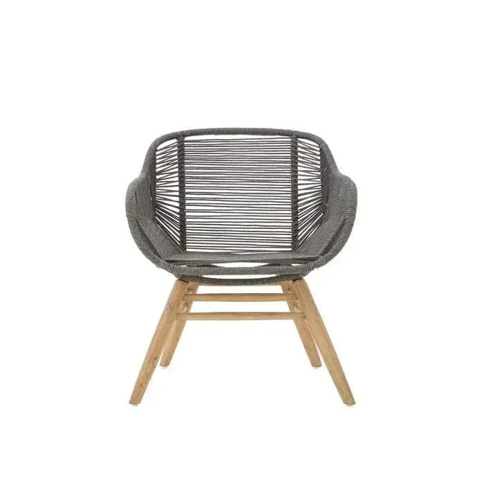 Grey Rope Armchair Accent Chair Nordic Lounge Seat with Wood Legs