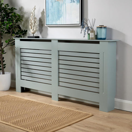 Grey Radiator Cover Wooden Slatted Grill Cabinet Shelf 172x19x82cm Extra Large