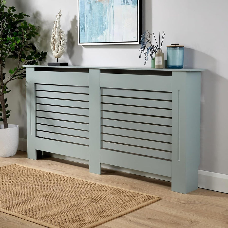Grey Radiator Cover Wooden Slatted Grill Cabinet Shelf 172x19x82cm Extra Large