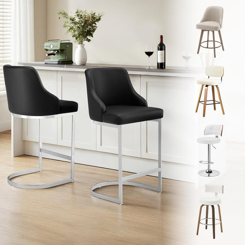 Blonde Black PU Bar Stools Set of 2 – 65cm Modern Counter Chairs