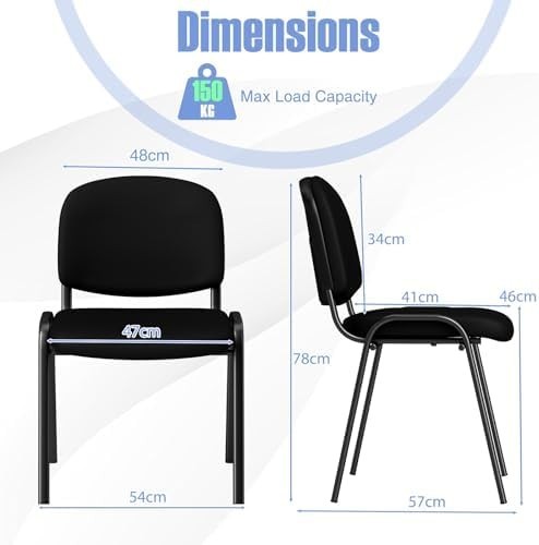 Set of 2 Stackable Office Reception Chairs Padded Linen