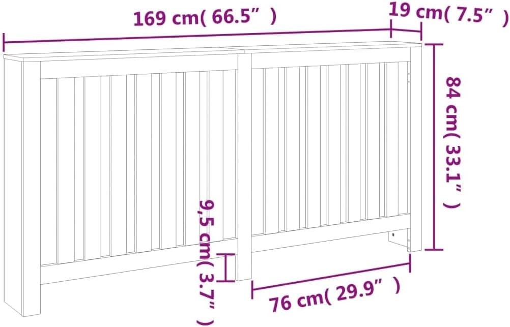 Wax Brown Solid Pine Radiator Cover 169x19x84cm – Modern Slatted Heater Cabinet