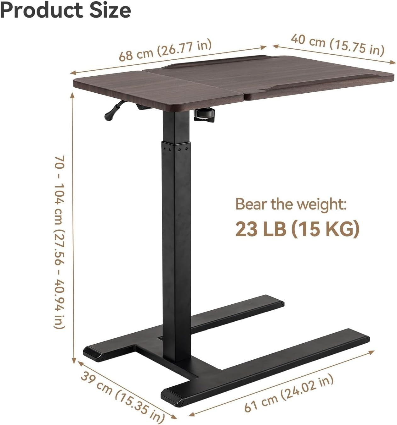 Overbed Table Height & Tilt Adjustable Laptop Desk with Wheels White