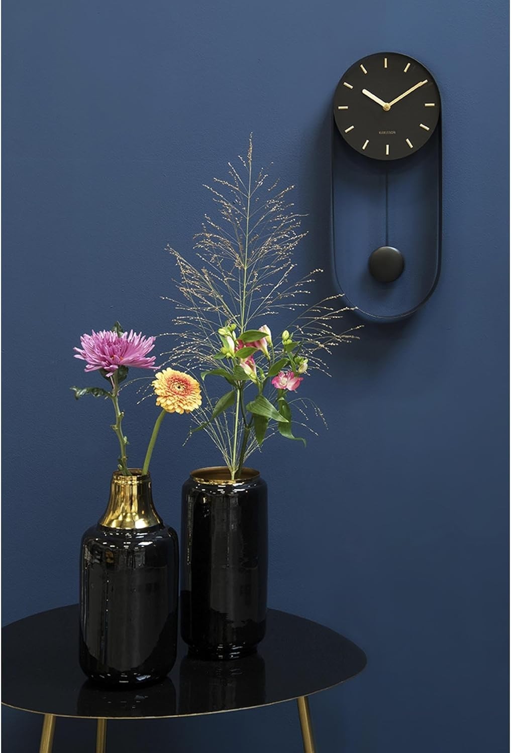 Modern Black Metal Wall Clock with Pendulum – Silent, Sleek Design 52.7cm