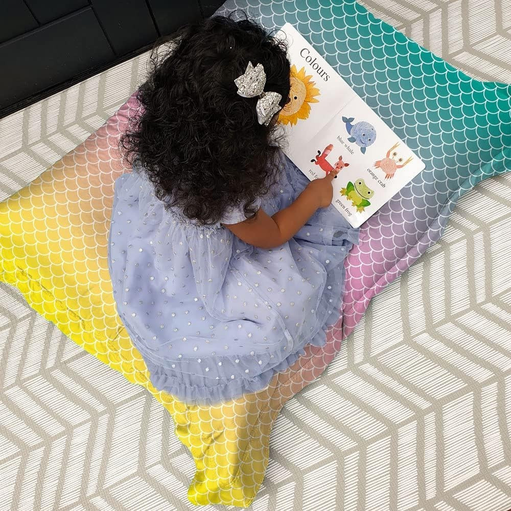 Kids Mermaid Bean Bag Chair – Ombre Squarbie Floor Seat, Washable 125x100cm
