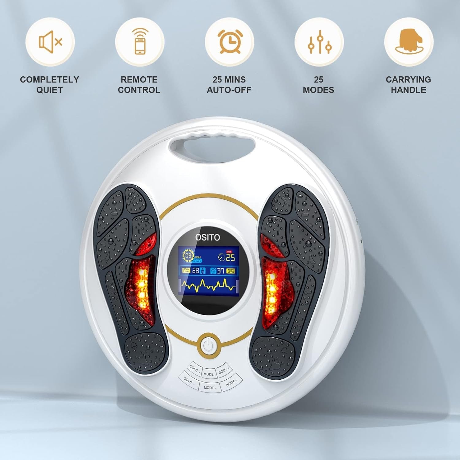 Foot Massager Machine EMS TENS Circulation Pain Relief 25 Modes Rechargeable