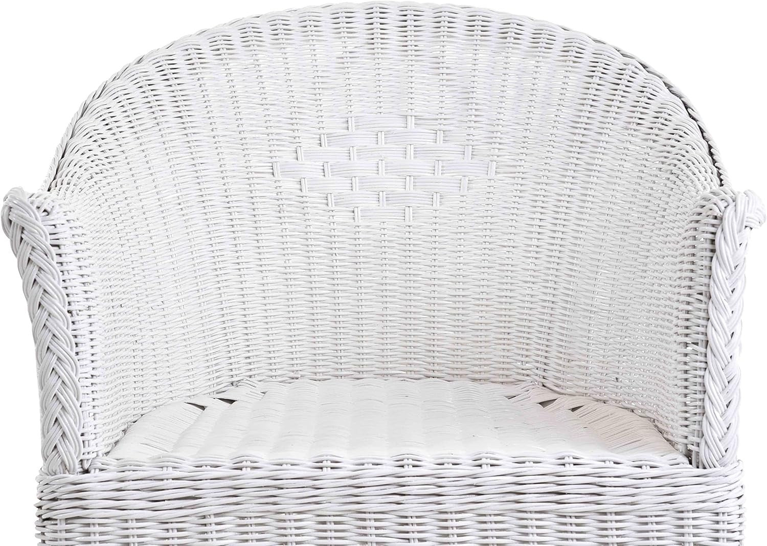 White Rattan Armchair Padded Country Wicker Lounge Chair Indoor Conservatory