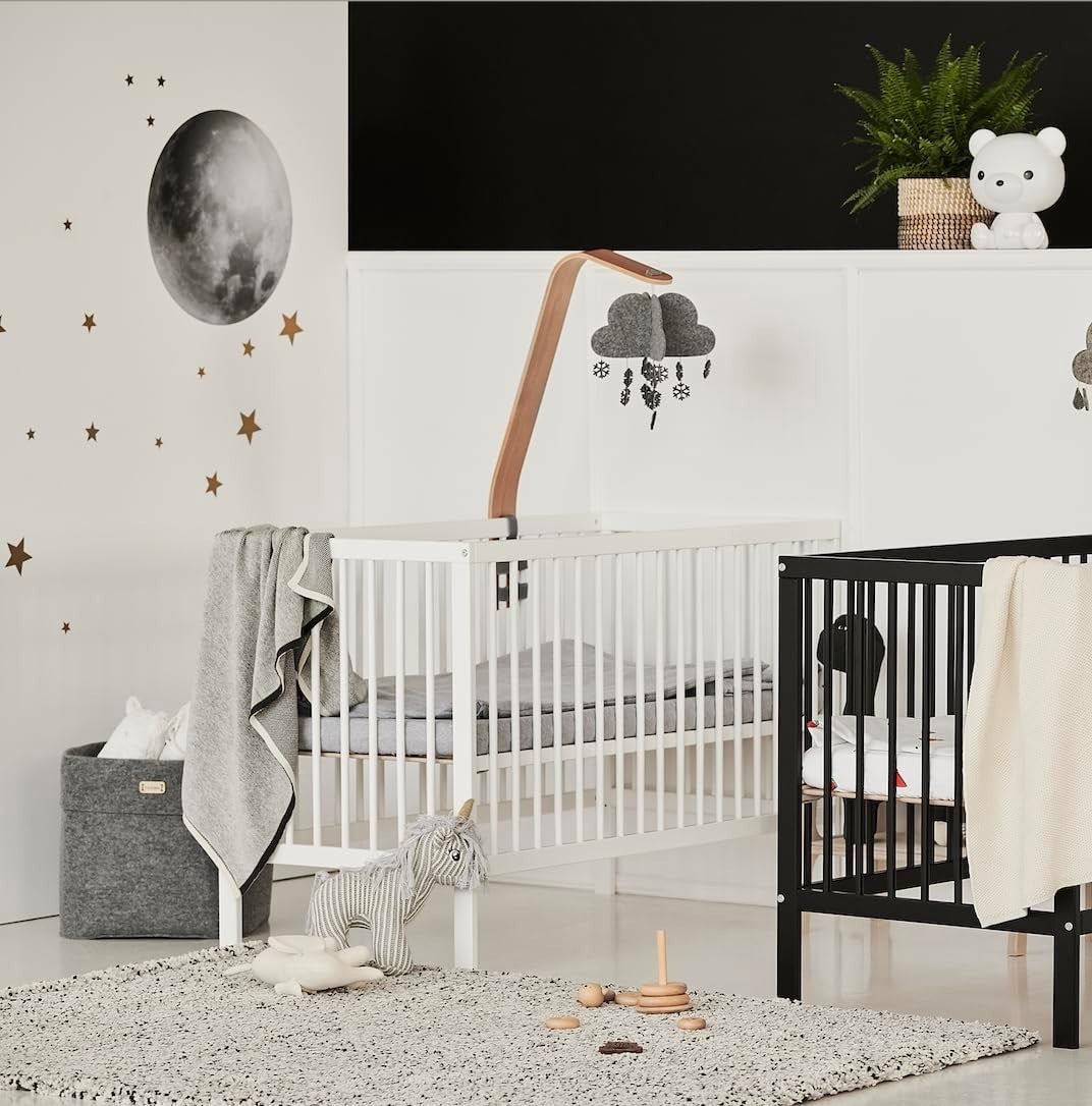 Space Saving Wooden Baby Cot Bed Adjustable Height Toddler Bed White