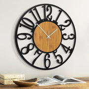 16" Large Wall Clock Modern Wood & Metal Silent Arabic Numerals Home Decor