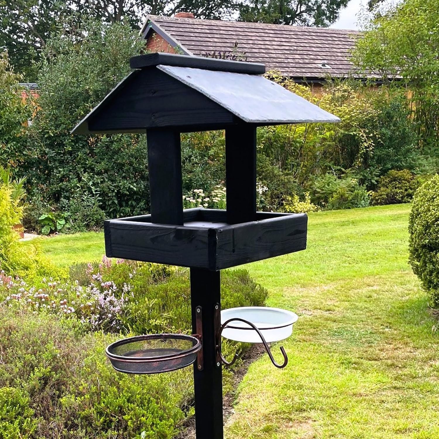 Wooden Bird Feeding Table Outdoor Garden Feeder Station Black 130cm