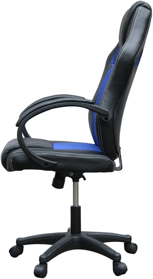 Racing Style Gaming Chair Blue PU Leather Ergonomic Swivel Desk