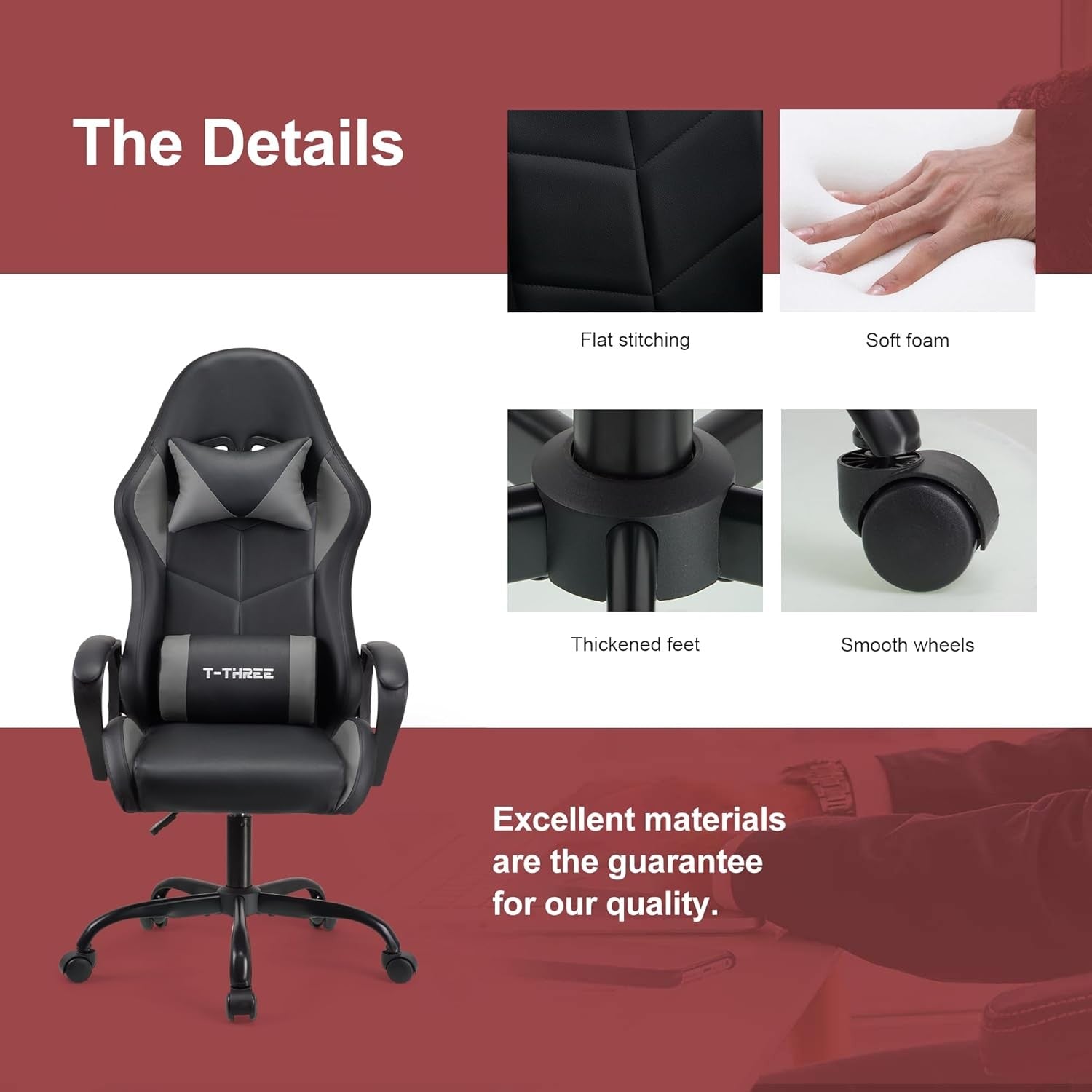 Ergonomic Gaming Chair High Back Swivel Office Chair Grey