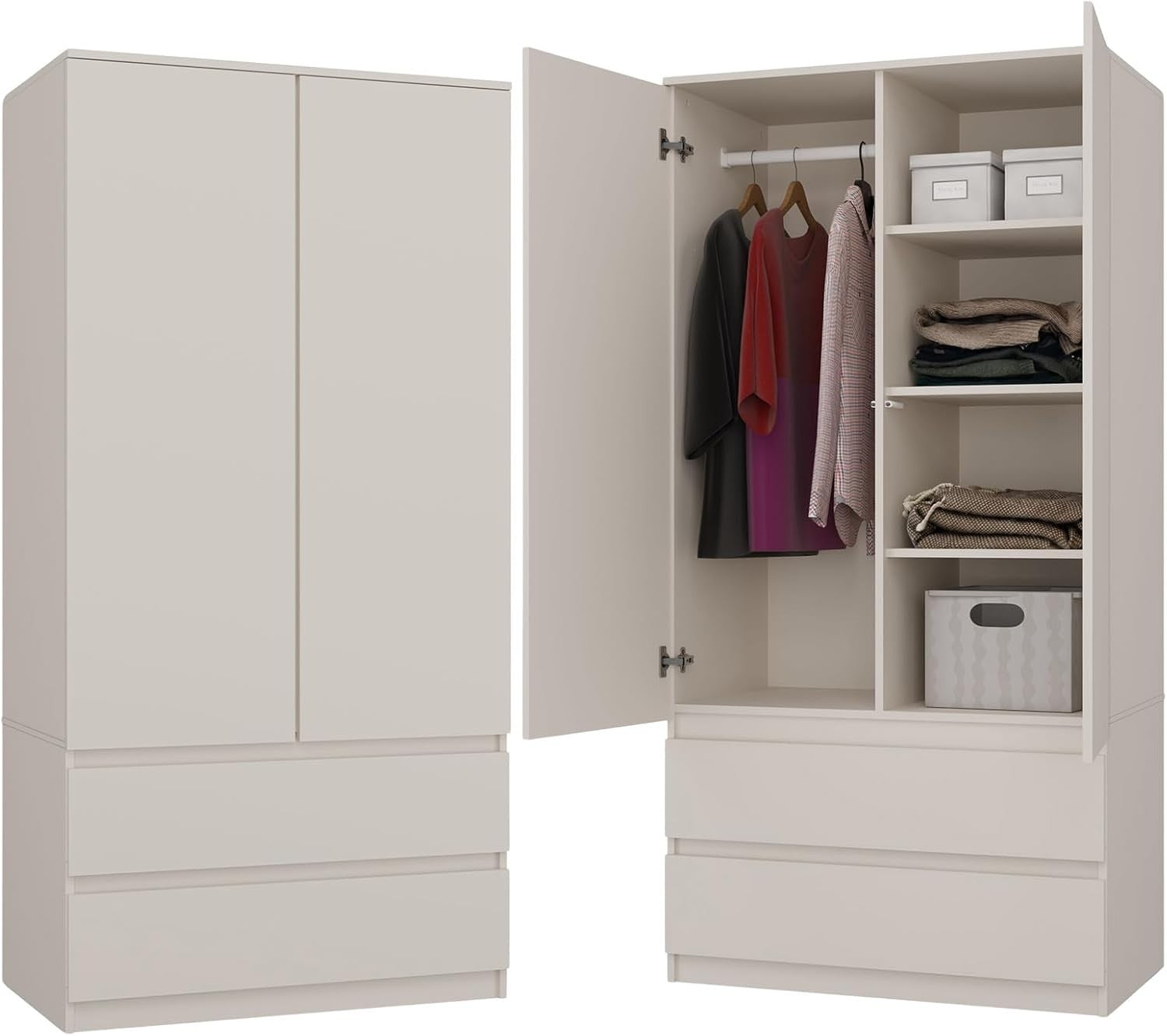 Modern Double Wardrobe with Drawers Shelves Rail Cupboard 2 Door