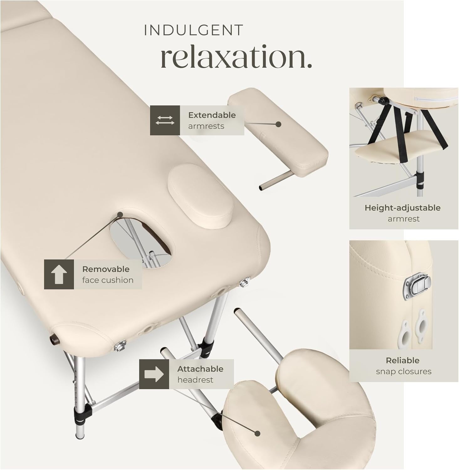 Portable 2 Section Massage Table Foldable Spa Beauty Bed 60cm Adjustable Beige