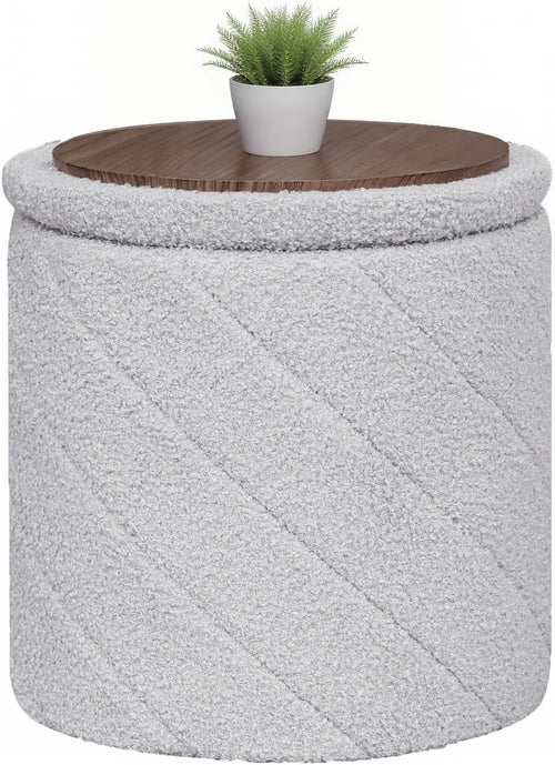 Grey Round Storage Ottoman Footstool 3-in-1 Seat with Lid 33x33x35cm