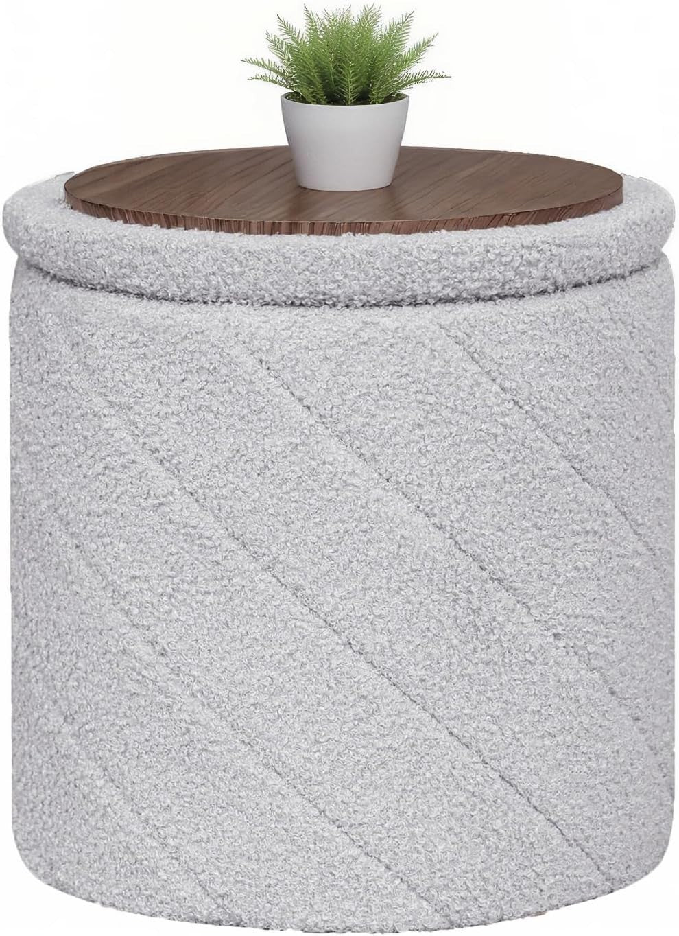 Grey Round Storage Ottoman Footstool 3-in-1 Seat with Lid 33x33x35cm